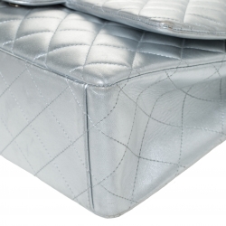 Pre Owned Chanel SIlver Quilted Leather Maxi Classic Single Flap Bag