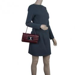 Pre Owned حقيبة شانيل شوكليت بار مادموزيل جلد أحمر بقلاب