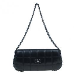 Pre Owned Chanel Black Lambskin Triple Chain Chocolate Bar Classic Flap
