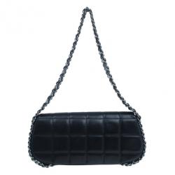 Pre Owned Chanel Black Lambskin Triple Chain Chocolate Bar Classic Flap