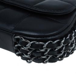 Pre Owned Chanel Black Lambskin Triple Chain Chocolate Bar Classic Flap