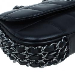 Pre Owned Chanel Black Lambskin Triple Chain Chocolate Bar Classic Flap