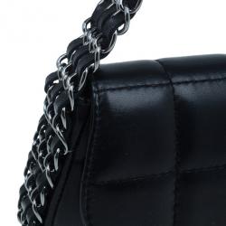 Pre Owned Chanel Black Lambskin Triple Chain Chocolate Bar Classic Flap