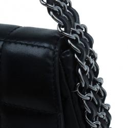 Pre Owned Chanel Black Lambskin Triple Chain Chocolate Bar Classic Flap