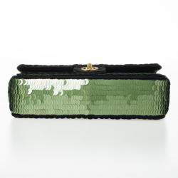 Pre Owned Chanel Green Paillette Flap Bag