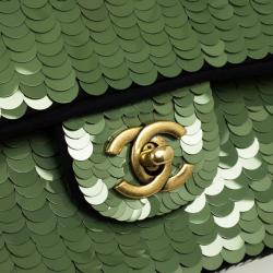 Pre Owned Chanel Green Paillette Flap Bag