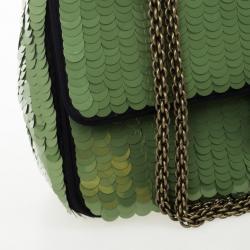 Pre Owned Chanel Green Paillette Flap Bag