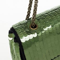 Pre Owned Chanel Green Paillette Flap Bag