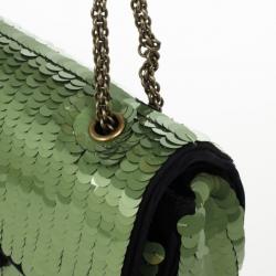 Pre Owned Chanel Green Paillette Flap Bag