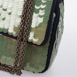 Pre Owned Chanel Green Paillette Flap Bag