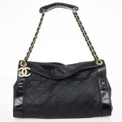 Pre Owned Chanel Black Lambskin Large Rue de Cambon Tote Bag