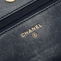 Pre Owned محفظة بسلسلة شانيل جلد شيفرون أزرق كلحي قفل مادموزيل