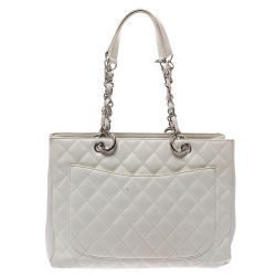 Pre Owned Chanel White Quilted Caviar Leather Grand Shopper Tote