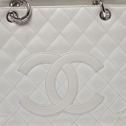 Pre Owned Chanel White Quilted Caviar Leather Grand Shopper Tote