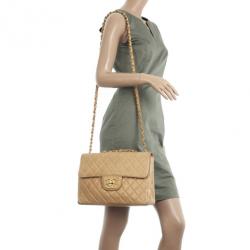 Pre Owned Chanel Beige Lambskin XL Jumbo Flap Bag