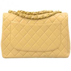 Pre Owned Chanel Beige Lambskin XL Jumbo Flap Bag