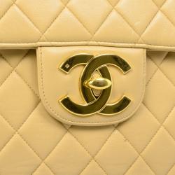 Pre Owned Chanel Beige Lambskin XL Jumbo Flap Bag
