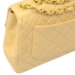 Pre Owned Chanel Beige Lambskin XL Jumbo Flap Bag