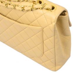 Pre Owned Chanel Beige Lambskin XL Jumbo Flap Bag