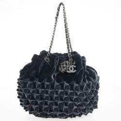 Pre Owned Chanel Grey Velvet Birdcage Shoulder Bag