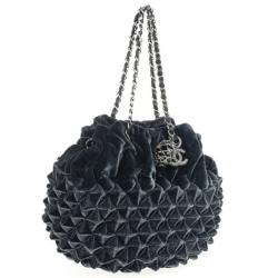 Pre Owned Chanel Grey Velvet Birdcage Shoulder Bag