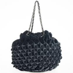 Pre Owned Chanel Grey Velvet Birdcage Shoulder Bag