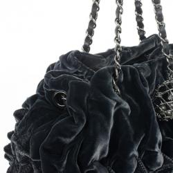 Pre Owned Chanel Grey Velvet Birdcage Shoulder Bag