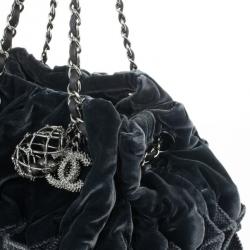 Pre Owned Chanel Grey Velvet Birdcage Shoulder Bag
