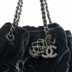 Pre Owned Chanel Grey Velvet Birdcage Shoulder Bag