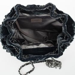 Pre Owned Chanel Grey Velvet Birdcage Shoulder Bag