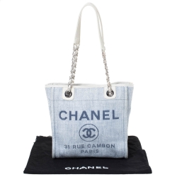 Pre Owned Chanel Light Blue/White Canvas Deauville Tote