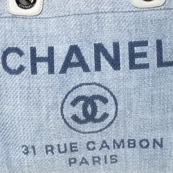 Pre Owned Chanel Light Blue/White Canvas Deauville Tote