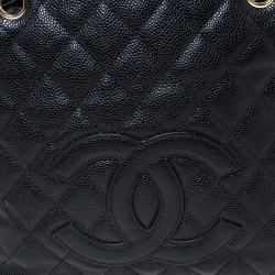 Pre Owned Chanel Black Quilted Caviar Leather Petite Shopping Tote