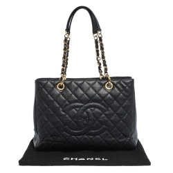 مملوكة مسبقًا حقيبة شانيل غراند شوبنغ جلد كافيار أسود مبطن