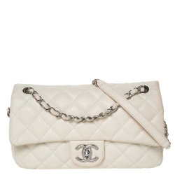 Pre Owned Chanel White Caviar Leather Easy Medium Flap Shoulder Bag