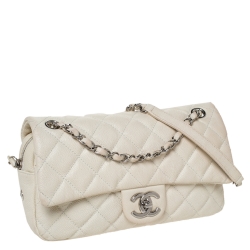 Pre Owned Chanel White Caviar Leather Easy Medium Flap Shoulder Bag