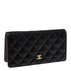 مملوكة مسبقًا Chanel Black Quilted Caviar Leather L Yen Continental Wallet
