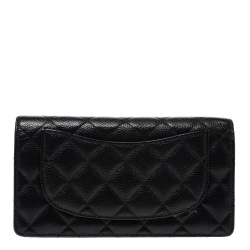 مملوكة مسبقًا Chanel Black Quilted Caviar Leather L Yen Continental Wallet