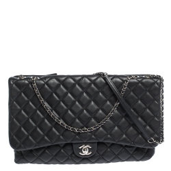 Pre Owned Chanel Black Quilted Leather 3 Flap Shoulder Bag
