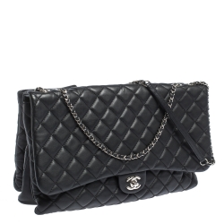 Pre Owned Chanel Black Quilted Leather 3 Flap Shoulder Bag