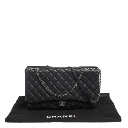 Pre Owned Chanel Black Quilted Leather 3 Flap Shoulder Bag