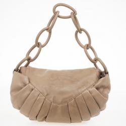 Pre Owned Chanel Tan Lambskin Pleated Flap Bag Taupe