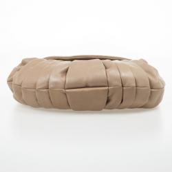 Pre Owned Chanel Tan Lambskin Pleated Flap Bag Taupe