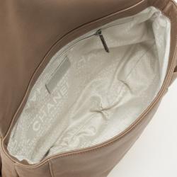 Pre Owned Chanel Tan Lambskin Pleated Flap Bag Taupe
