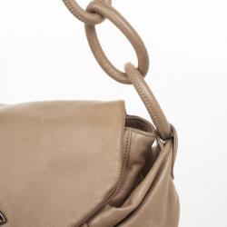 Pre Owned Chanel Tan Lambskin Pleated Flap Bag Taupe