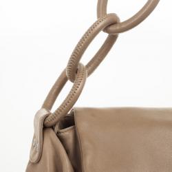 Pre Owned Chanel Tan Lambskin Pleated Flap Bag Taupe
