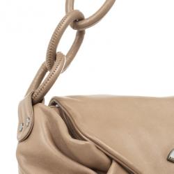 Pre Owned Chanel Tan Lambskin Pleated Flap Bag Taupe