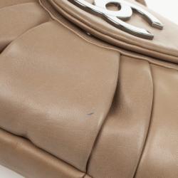 Pre Owned Chanel Tan Lambskin Pleated Flap Bag Taupe