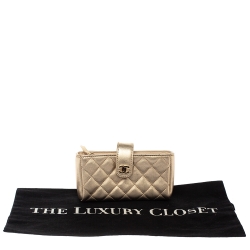 Pre Owned Chanel Gold Quilted Leather CC Phone Holder Clutch