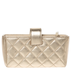Pre Owned Chanel Gold Quilted Leather CC Phone Holder Clutch